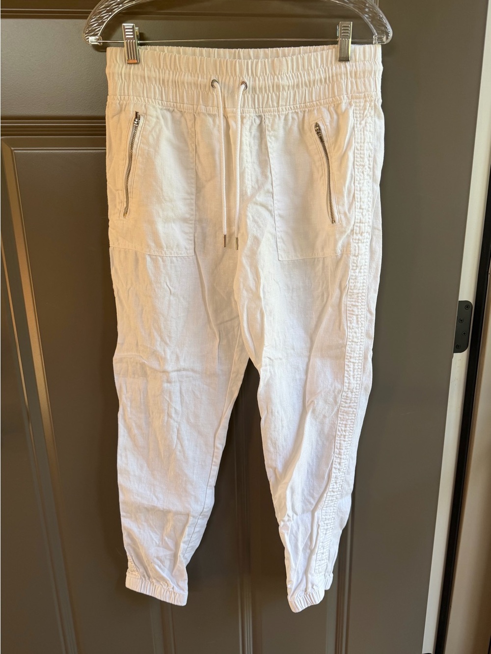 Athleta White Cabo Linen Drawstring Jogger Pants, Size 4
